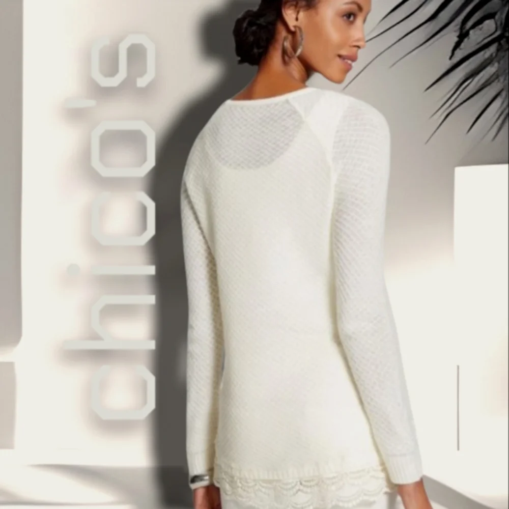 Chico's  Ivory sweater L sz 2 - Picture 3 of 13